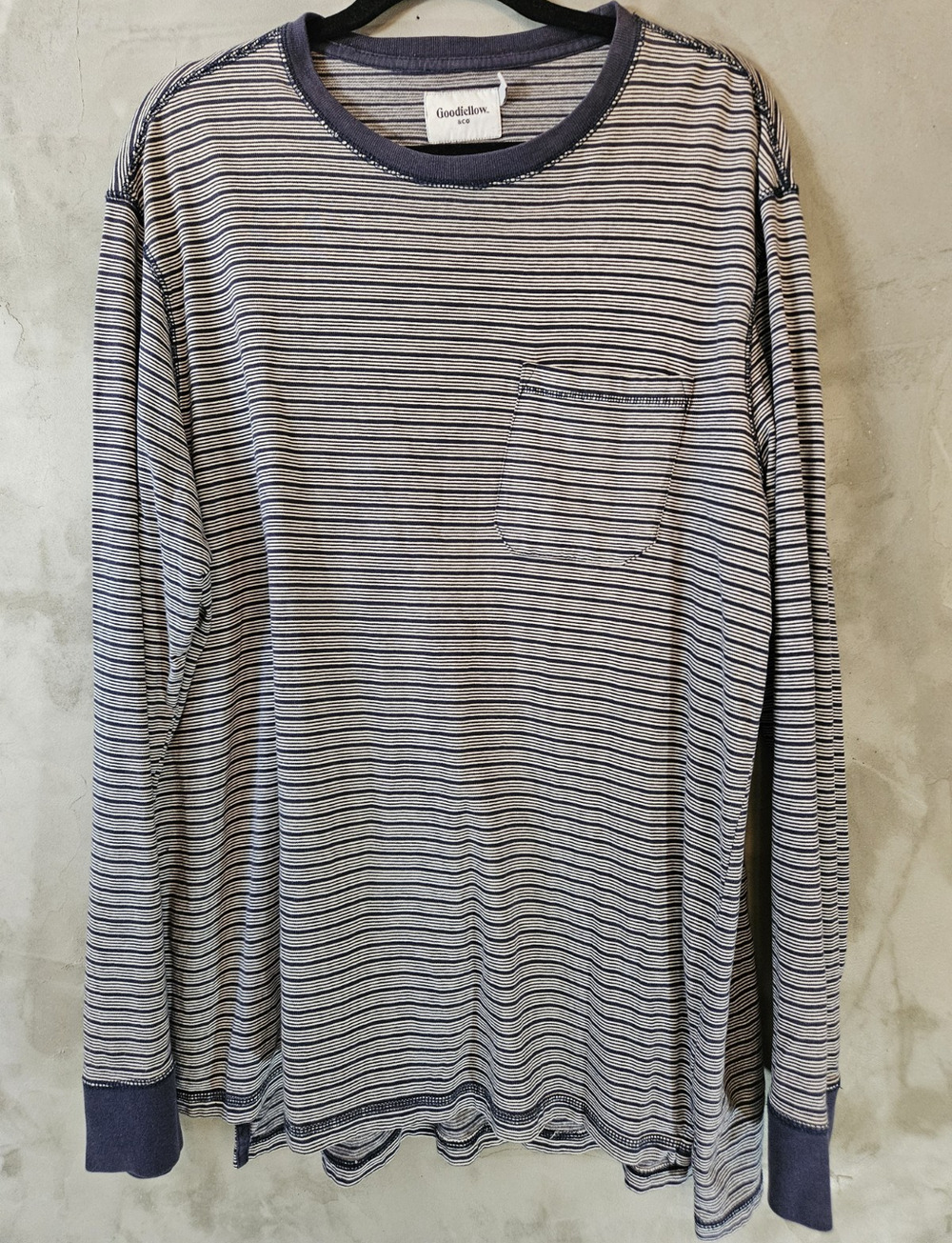 Goodfellow & Co Men's Crew Neck Long Sleeve Pocket T-Shirt Blue/White Size L